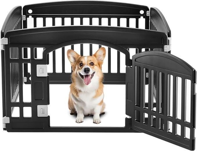 Dog Playpen, 24" Exercise 4-Panel Pet Playpen with Door, Safe and Secure, Folding and Portable Puppy Playpen for Puppies and Small Dogs, Black Dog Playpen, 24" Exercise 4-Panel Pet Playpen with Door, Safe and Secure, Folding and Portable Puppy Playpen for Puppies and Small Dogs, Black